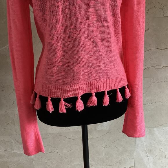 Lilly Pulitzer Faretta Open Knit Cardigan Sweater Small Coral Tassels Resort - Picture 8 of 9
